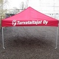 3x3m punane popup telk. Logo telgi katuse ääres