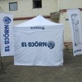 3x3m valkoinen El-Björn teltta ja 3m BS mainosliput