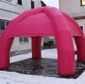 Ilmatäytteinen pinkki telta ilman painatuksia. Mukana myös seinät